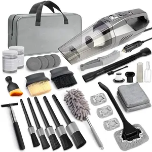 Cleaning Kit,  Detailing Kit Interior Cleaner with High Power Handheld Vacuum, 10 count Detailing Brush and Storage Bag, Gray Auto Interior Cleaning Kit for Men
