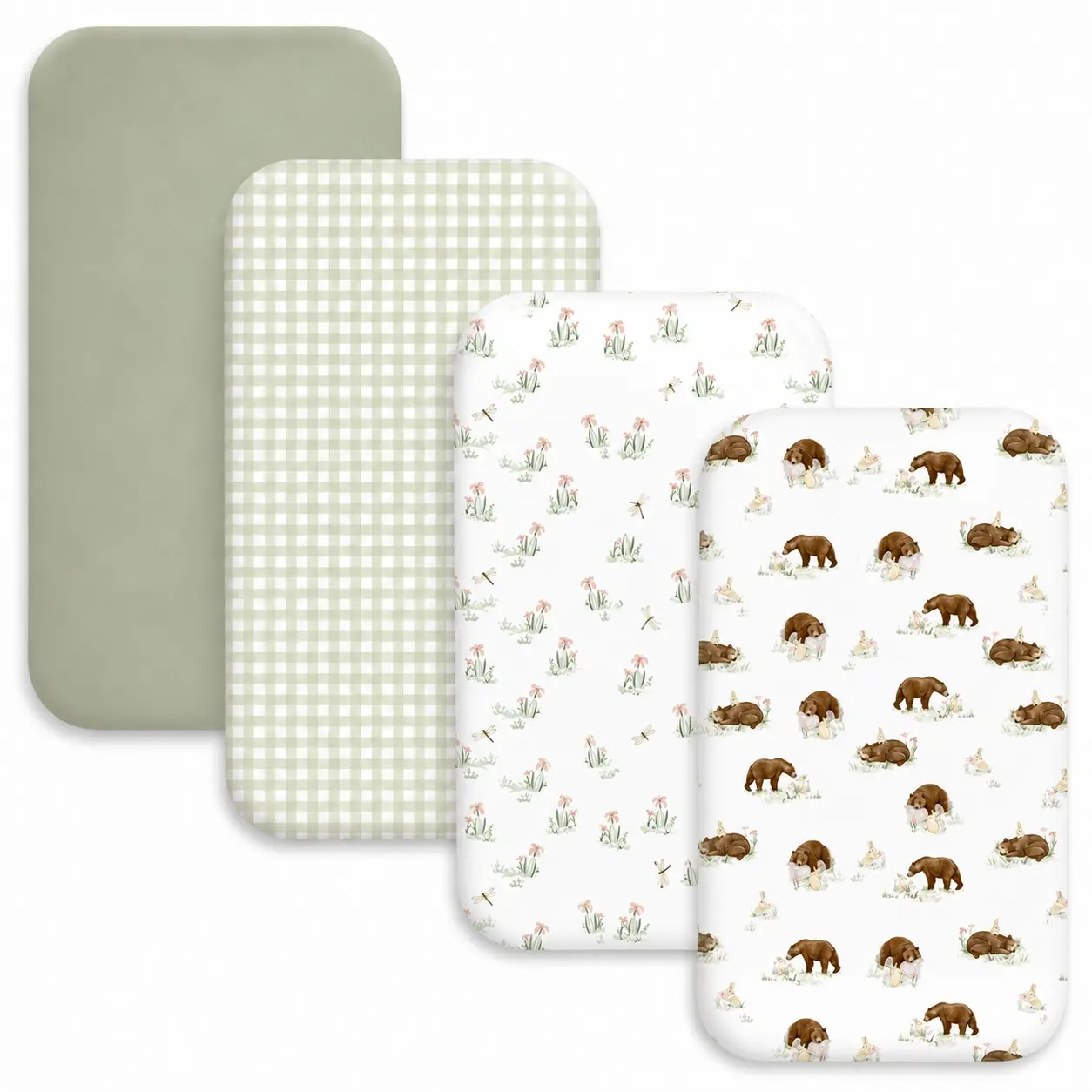 4 Pack Baby Bassinet Sheets, Breathable Cozy Fitted Mattress Sheet, Elastic Travel Crib Fashionable Pattern, Standard Cradle Safe Sheets for Baby Boys Girls 32"x16", OEKO-TEX 100 Certification