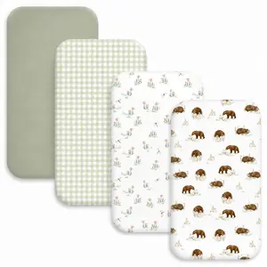 4 Pack Baby Bassinet Sheets, Breathable Cozy Fitted Mattress Sheet, Elastic Travel Crib Fashionable Pattern, Standard Cradle Safe Sheets for Baby Boys Girls 32"x16", OEKO-TEX 100 Certification