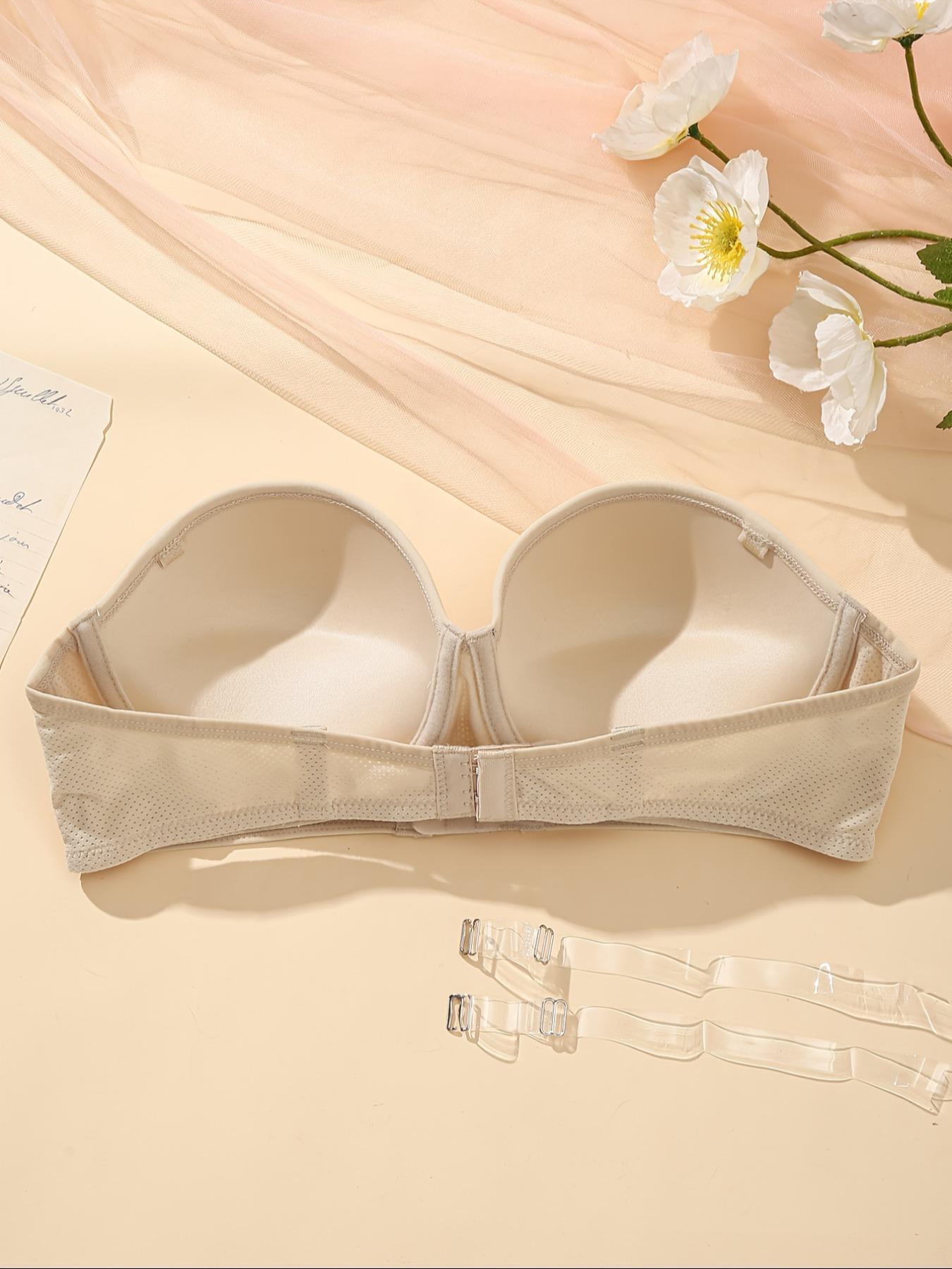 Women's Solid Color Strapless Push Up Bra, Comfortable Breathable Invisible Bra, Women's Lingerie for All Seasons, Womenswear, Seamless Strapless Bra