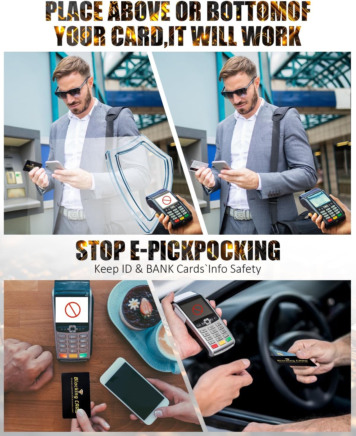 RFID Blocking Card 10 pack,One Card Protects Entire Wallet,RFID/NFC Contactless Debit Credit Card Protector ID Guard Card Blocker, Slim Design Perfectly Fits in PurseBlack RFID Blocking Card 10 pack,One Card Protects Entire Wallet,RFID/NFC Contactless Debit Credit Card Protector ID Guard Card Blocker, Slim Design Perfectly Fits in PurseBlack