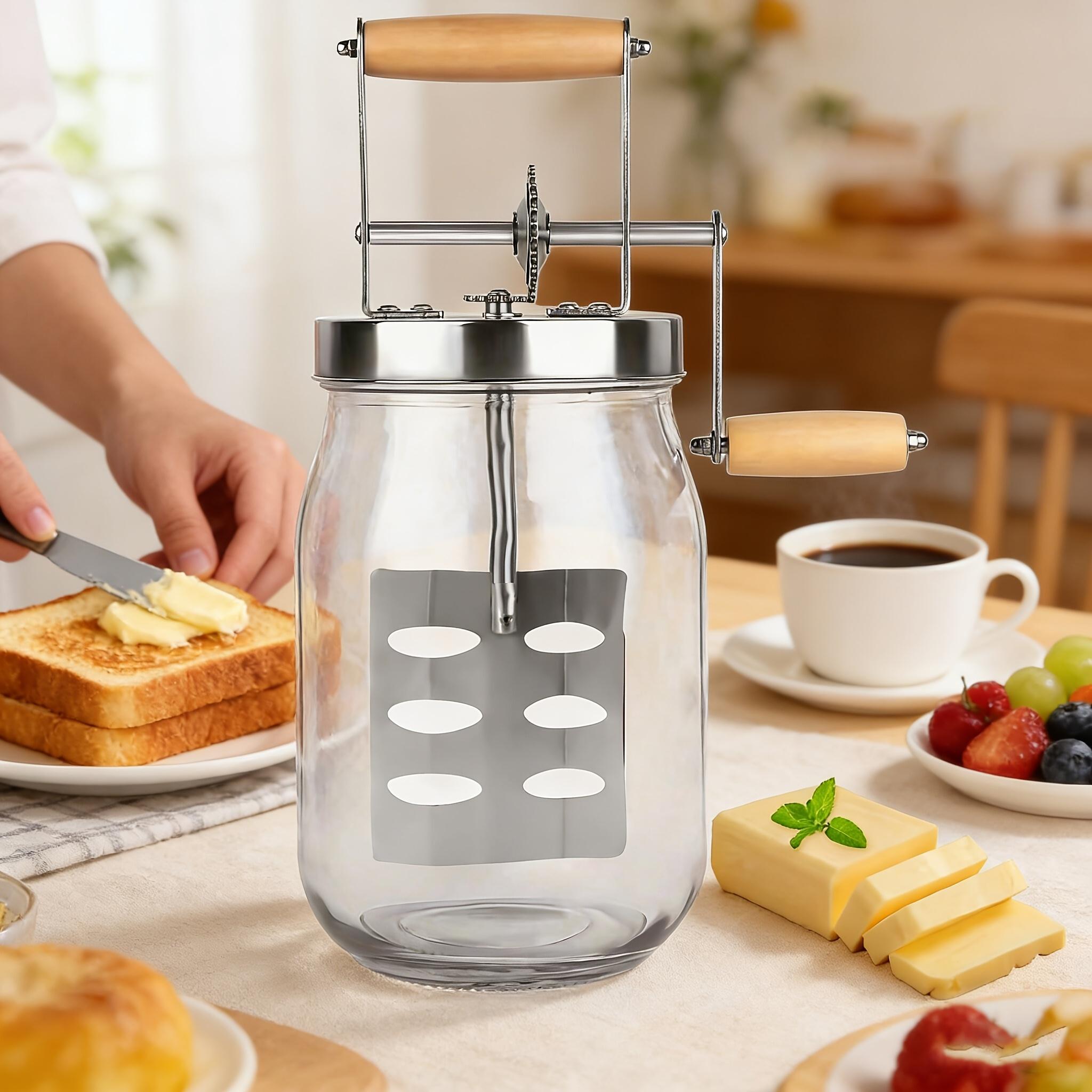 Handheld Butter Churner with Wooden Handle and Stainless Steel Gears, Handheld Butter Mixer, Milkshake Blender, Baking Tool Butter Maker