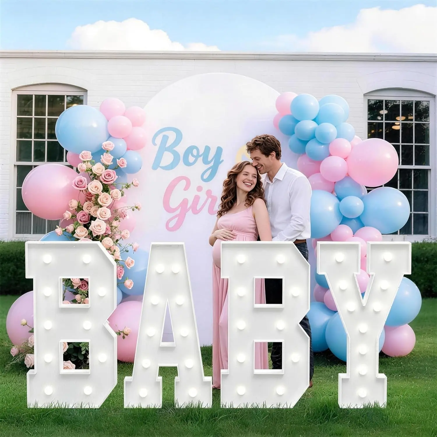 4FT Baby Marquee Letters, Baby Letters for Baby Shower Decorations for Girl Boy, Large Light Up Letter 4 Feet Tall for Gender Reveal Party Supplies, Colorful Sign, Backdrop,4pcs