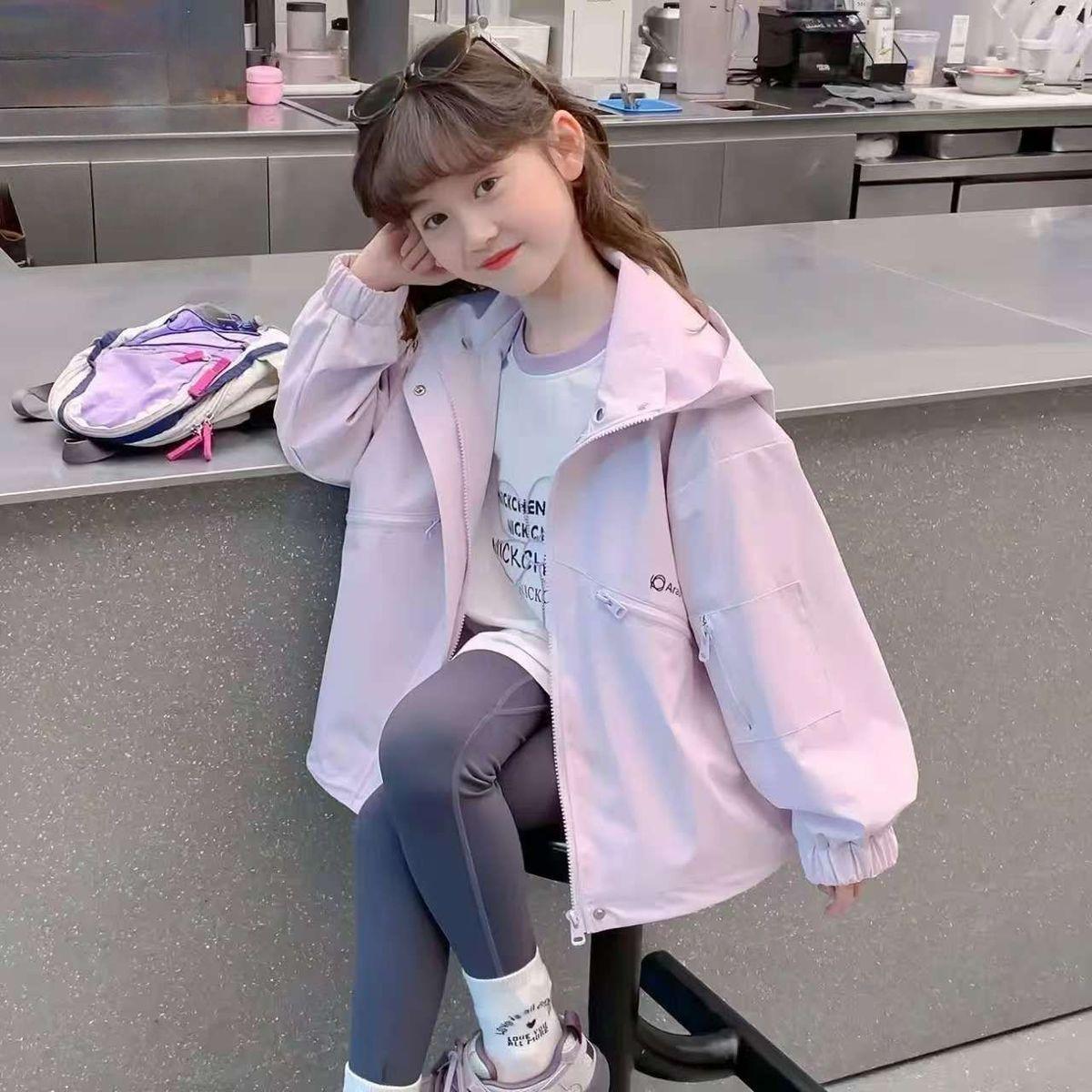 (New)Girls' Spring Fall Jacket, Cute & Cool Windbreaker Hoodie, Outdoor Playwind Coat for Big Kids