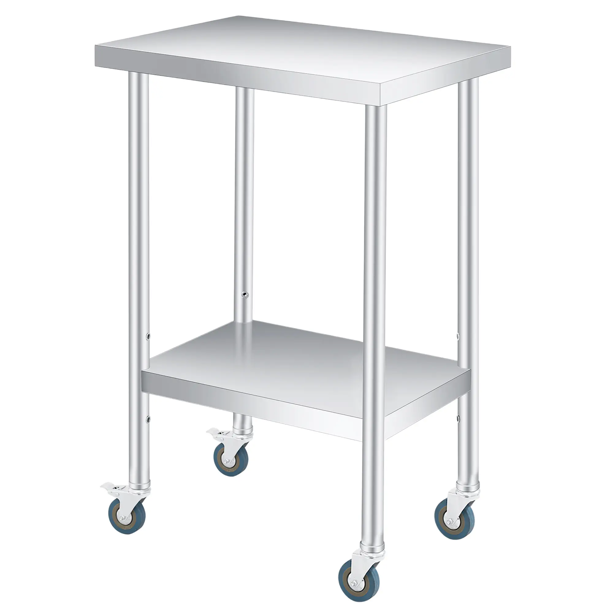 Heavy Duty Stainless Steel Patio Side Table – 2-Tier Design with Lower Storage Shelf – Durable & Easy to Clean – For Outdoor, Kitchen, Garden – Multiple Sizes, with or without Wheels