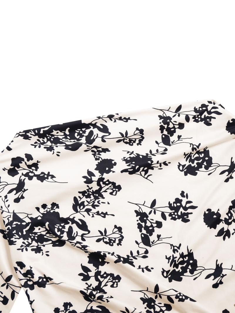 Aliling Women's Elegant Fall Print Dress, One Shoulder Long Sleeve Bubble Sleeves High Waist Bodycon Ruched Midi Dress