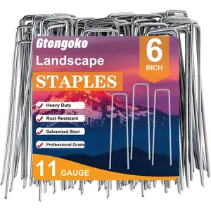 120 Pack Galvanized Landscape Staples Plant Cover Stakes 6 Inch 11 Gauge Lawn Staples Fence Stakes Ground Stakes for Landscaping Securing Weed Barrier Fabric, Decoration