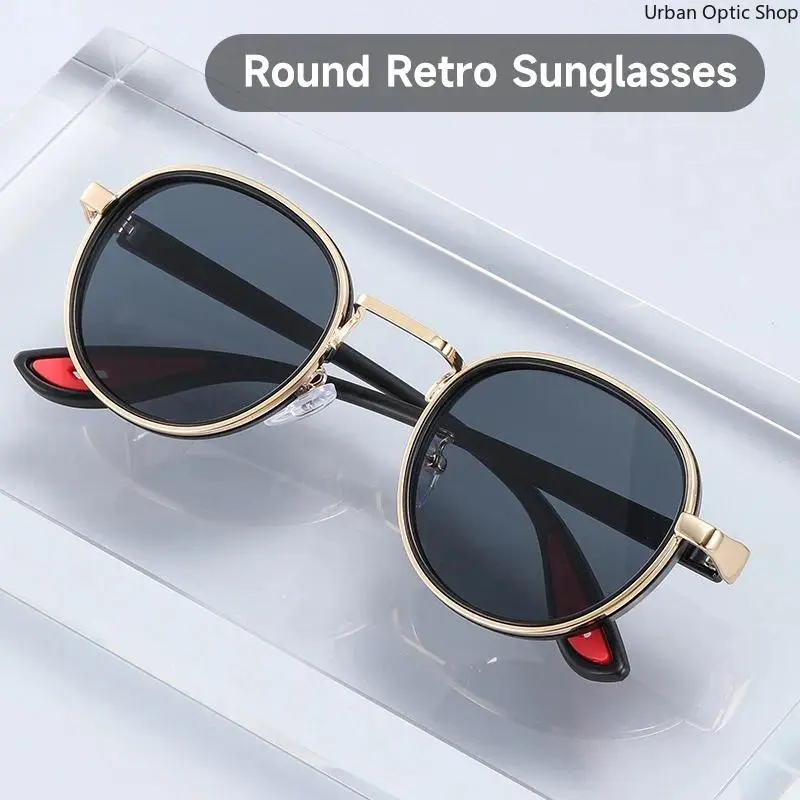 XUH Men's 50's Style Punk Sunglasses, Chic Sleek Full Rim Shades with Dark Tint Nylon Lenses and UV400 Protection, Retro, Uv Protection Lens, 50'S Style Retro Men's Sunglasses, Contemporary Fashion, Round Retro