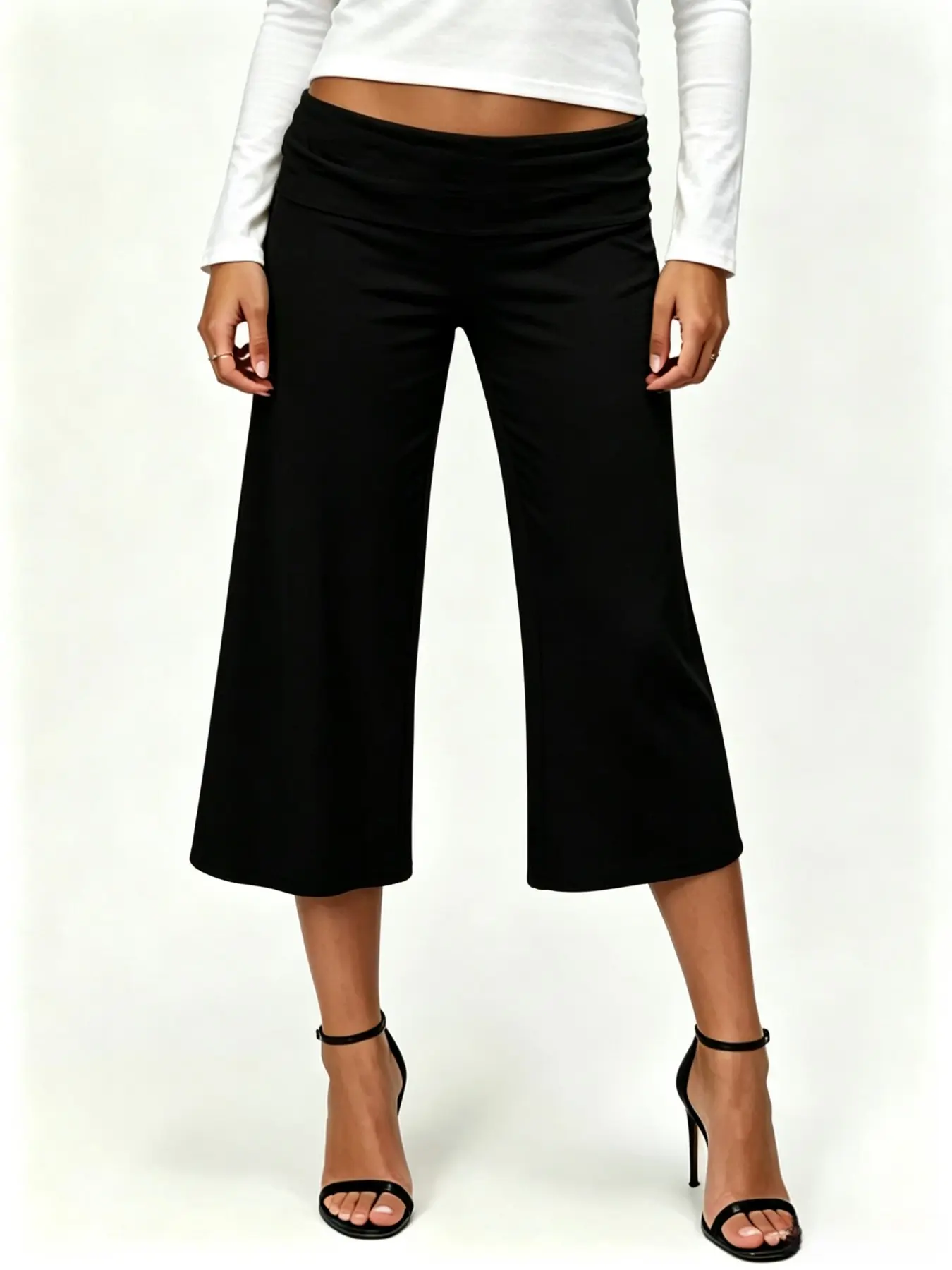 Women's Casual Seven-Quarter Pants, Elastic Stretch Low Waist Micro Flare, Daily Wear Commute Versatile Female Pants, European Style