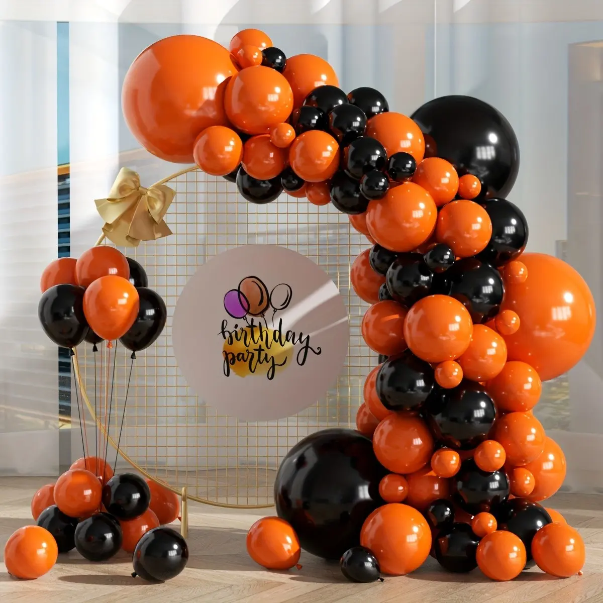 132Pcs Black & Orange Balloon Garland Arch Kit, Multi Size Halloween Latex Balloons, Spooky Theme Party Decor Supplies for Halloween Night & Themed Birthday Party Backdrop Decor