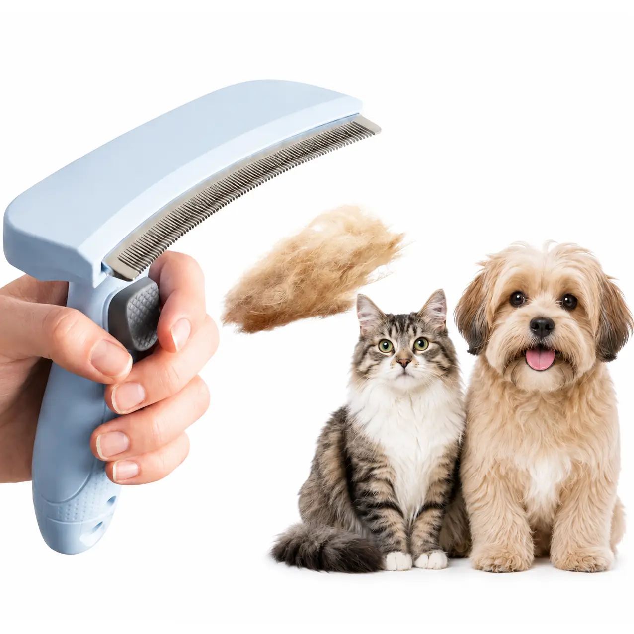Blue Small Pet Shedding Brush, Tight V Shaped Teeth Deshedding Comb With Curved Blade, Practical Pet Grooming Tool for Efficiently Removing Loose Undercoat Fur, Suitable for Daily Grooming of Small Dogs, Cats and Household Pets