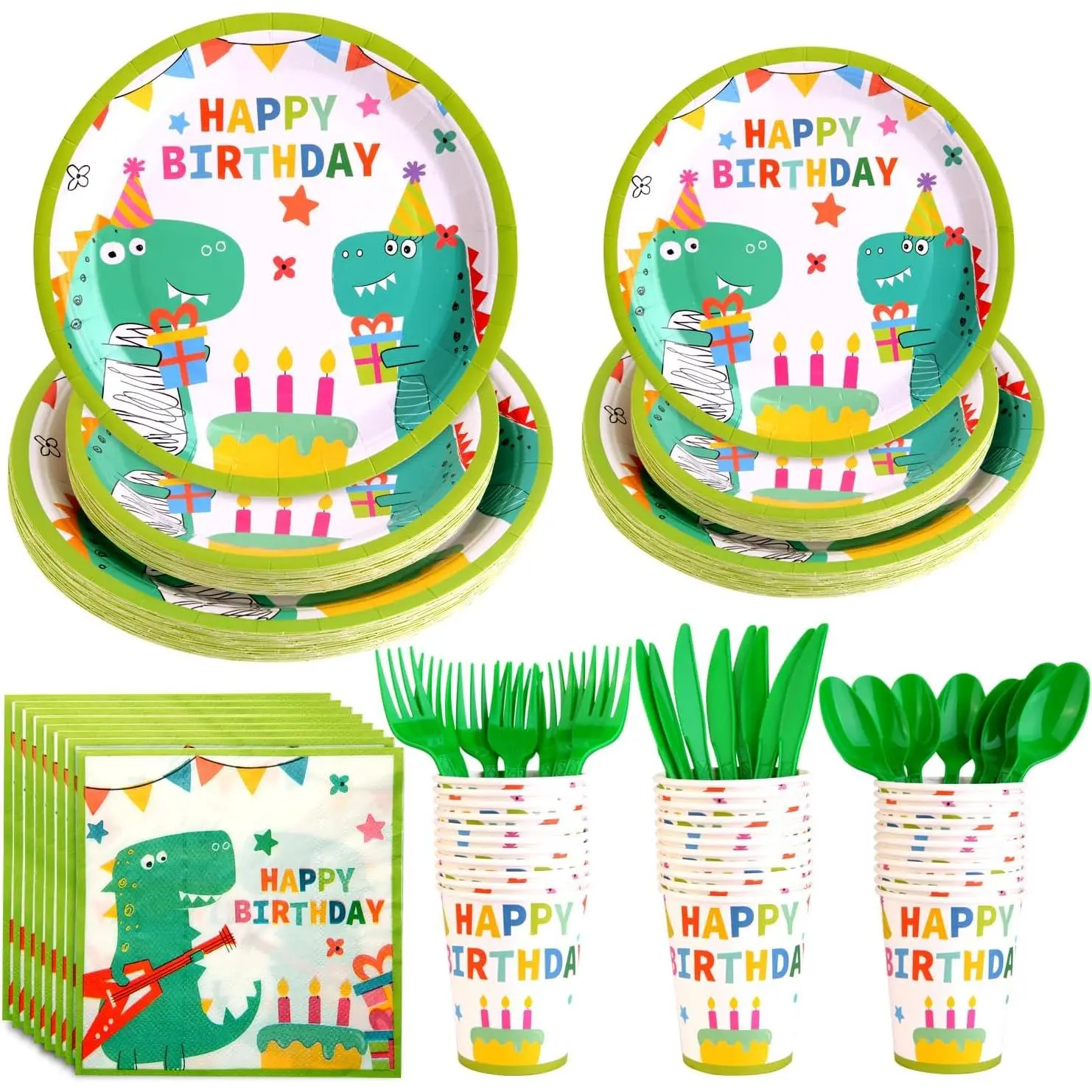 175 count Dinosaur Birthday Party Supplies with dinosaur plates, , Napkins, Paper Cups, Spoons for dinosaur party(Serve 25 guests)