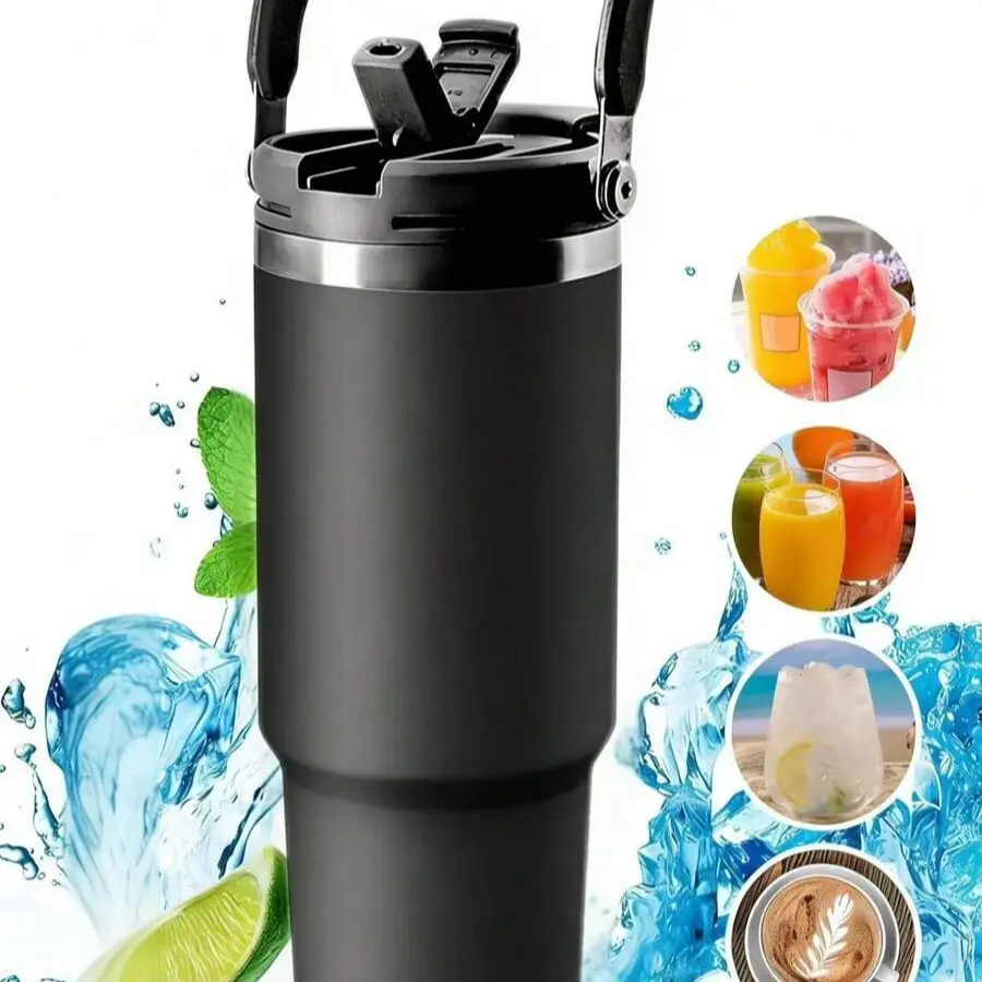 30oz Stainless Steel Glass Tumbler with Lid and Handle, Durable Insulated Travel Tumbler, Double Wall Insulated, Leak-Proof, Vacuum Insulation, Large Outdoor Capacity