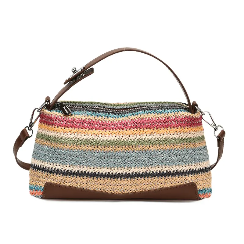 Rainbow striped woven bag- Crossbody bag, lightweight handbag, high aesthetic value, versatile shoulder bag, 2026 new model