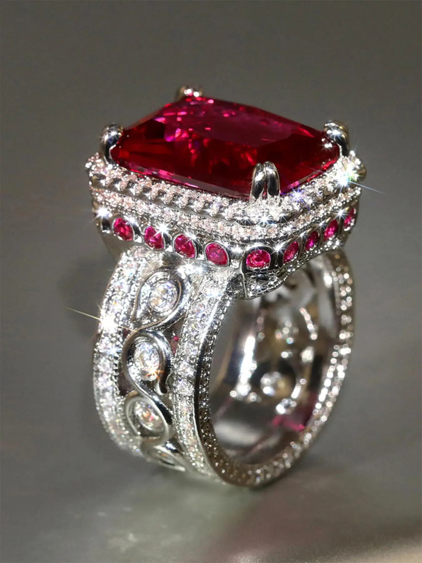 Vintage Artificial Zircon Decorated Prong Ring, Sparkling Zircon Inlay, Fashion Accessories for Women, Beautiful Rings, Trendy All-match & Exquisite Jewelry for Birthday Gift, Vintage Rings Jewelry, Synthetic Zircon Rings