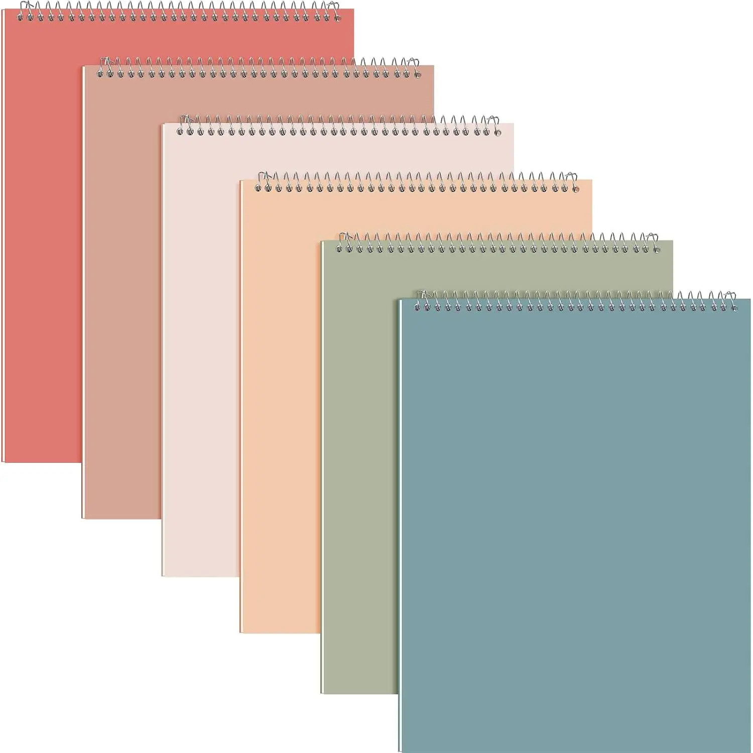 6 Pack Top Spiral Steno Books, 8.5x11in Office Steno Pads with College Ruled Double-Sided White Paper, 70 Sheets/Pad, Pastel Cardboard Covers, for Students/Writers (Classic Style)