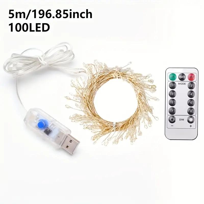 Warm White Light 100led/50led Firework String Lights, USB Powered Copper Wire, Indoor Decorative Party Christmas Tree Thanksgiving Decorations