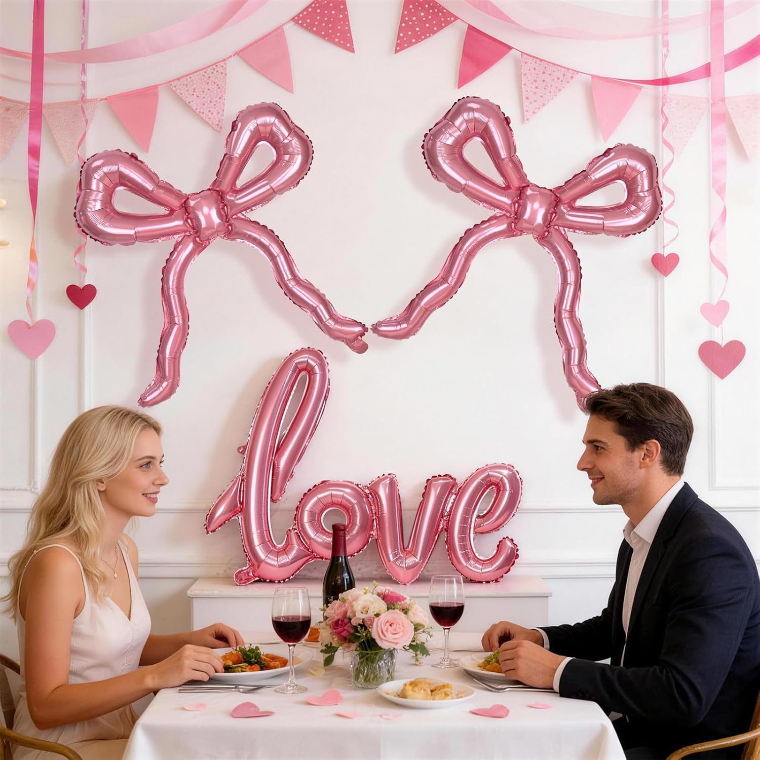 42" Giant Pink Love Heart Balloon with 22" Bow Mylar Balloon Set – Coquette Style Decor for Girls & Women.Perfect for Bridal Shower, Bachelorette, Birthday, Valentine's Day & Engagement – Ultra Cute Photo Ready!