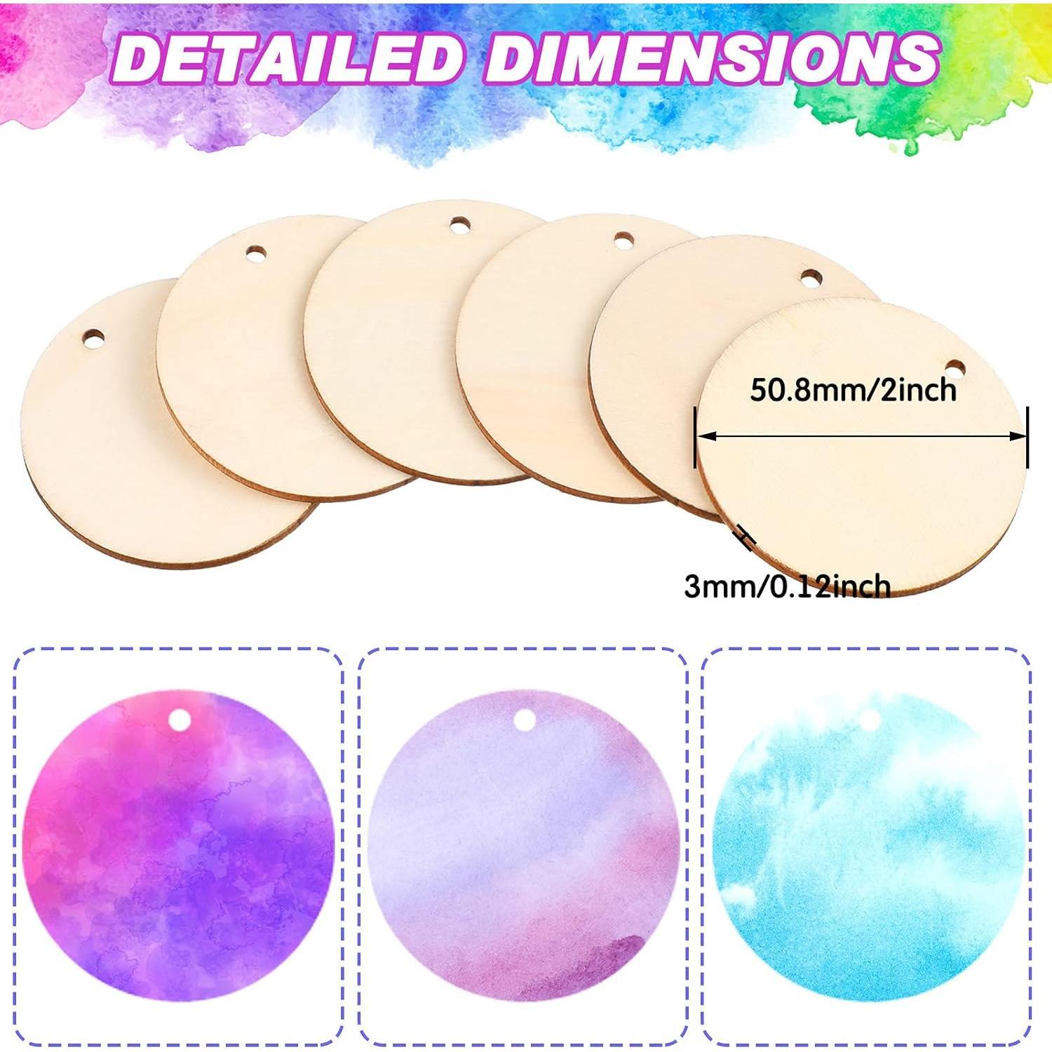 100 count Unfinished Round Wooden Circles with Holes Round  Discs for Crafts Blank   Circle Cutouts for DIY Crafts Party Birthday Christmas Decoration (2 Inch)