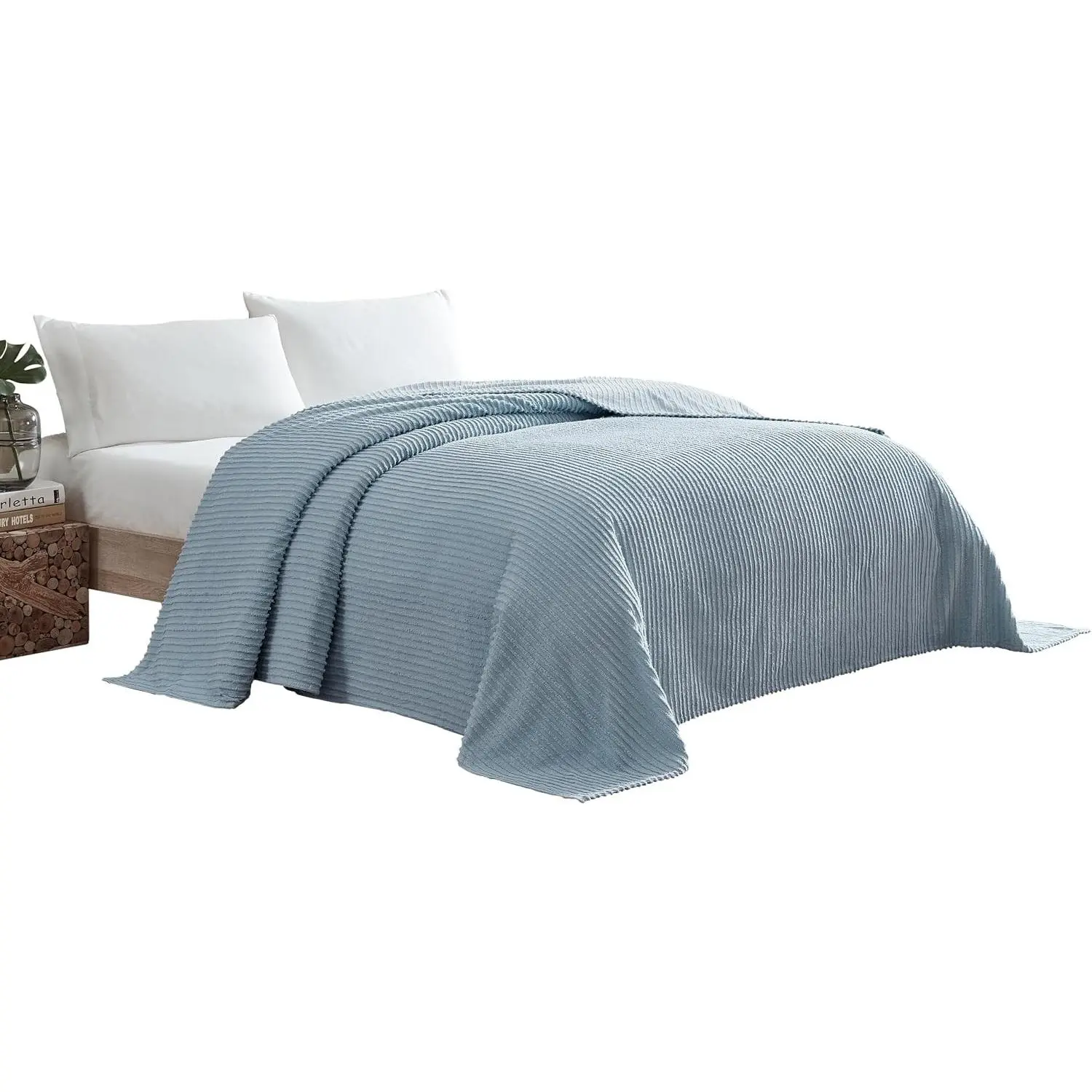 King Channel Chenille Bedspread, Blue | Soft, lightweight tufted 100% cotton with channel stripes, coordinating pillow sham sold separately