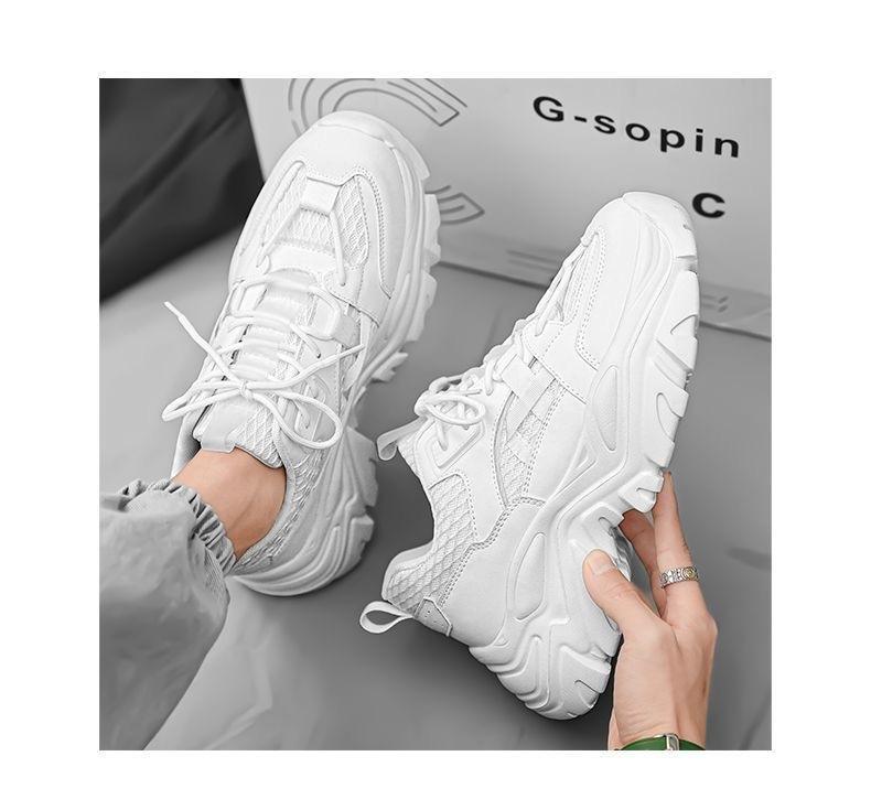 UYCEKK Men'S Lace-up Breathable Height-Increasing Casual Thick-Soled Dad Shoes|   and Fabric Upper, Rubber Sole, EVA Insole, Solid Color, Low Top, Suitable for All Seasons