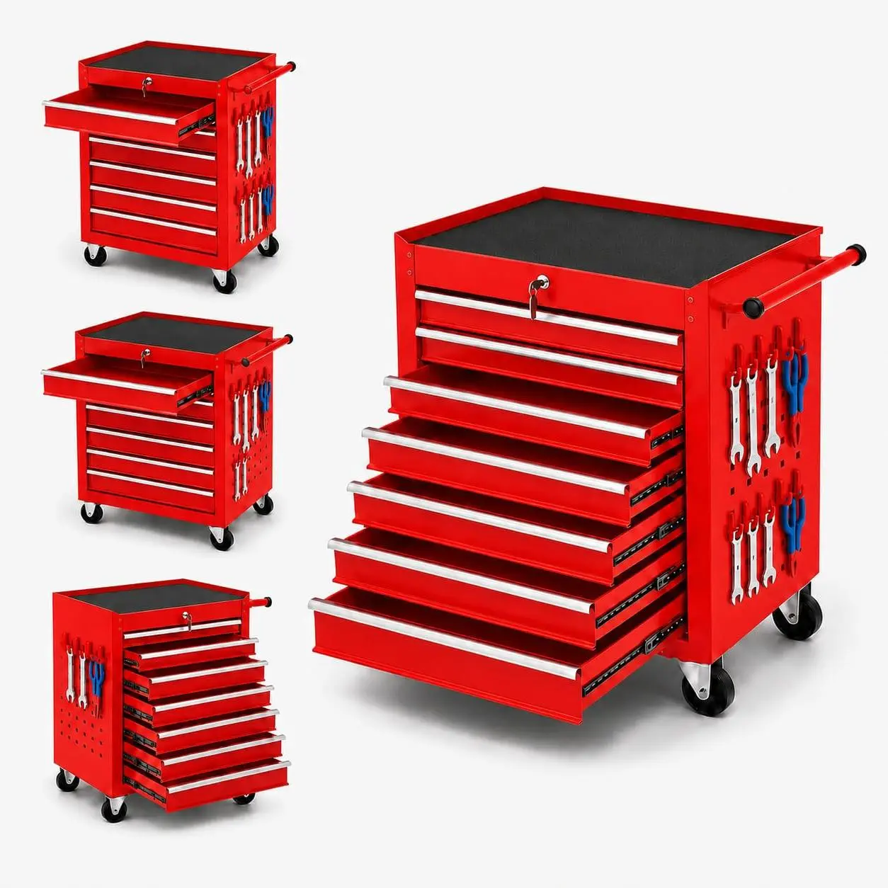 GARVEE 24-Inch Rolling Tool Chest with Wheels, 7-Drawer Lockable Tool Storage Cabinet, Portable Tool Cart with Drawer Liners for Garage, Workshop, Auto Repair & Warehouse