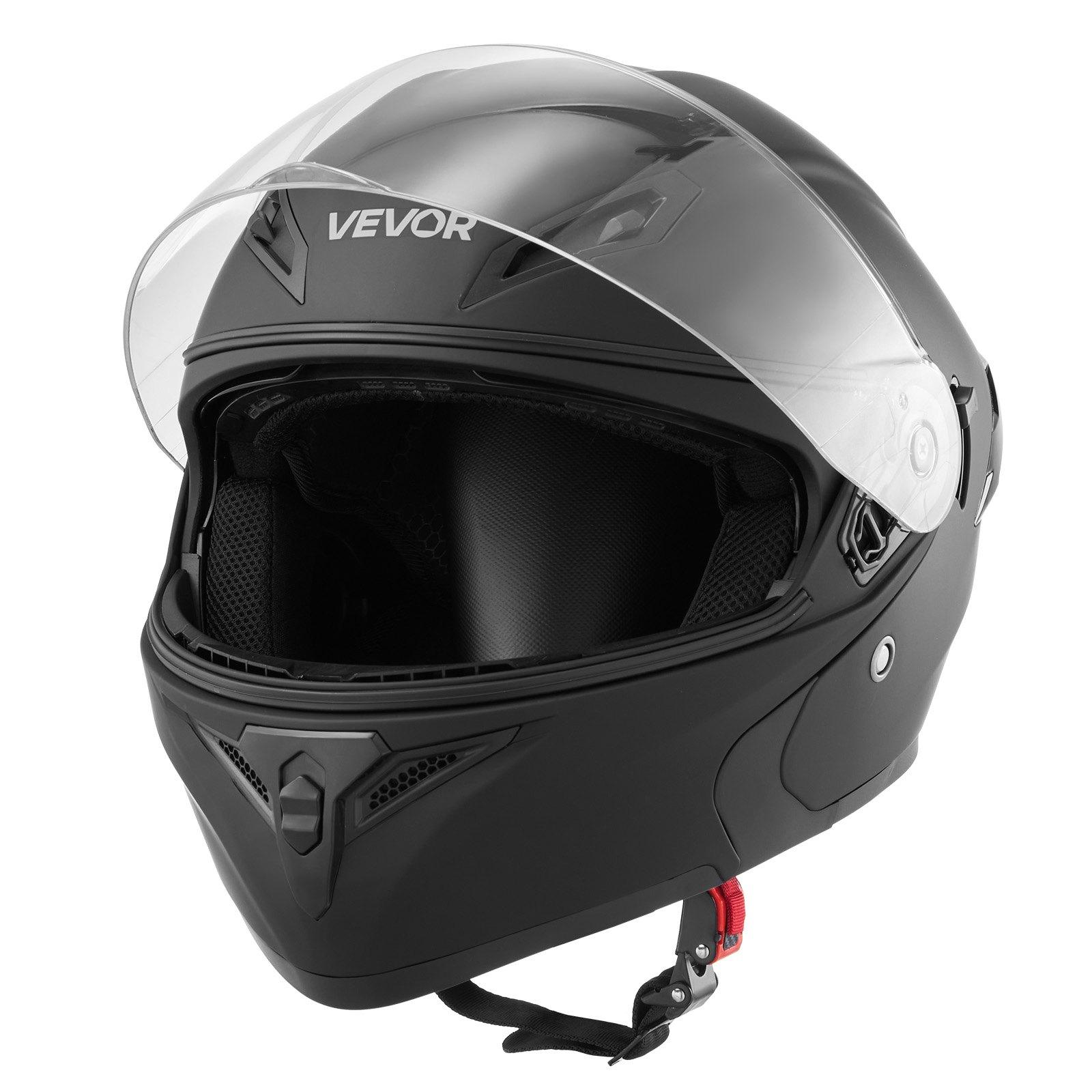VEVOR Motorcycle Helmet, Modular, Adult Motocross Dirt Bike Helmet with Large Clear Visor, Comfortable Motorbike Racing Street with Detachable Liner for Men & Women, DOT Approved, (Matte Black, M), Abs Shell