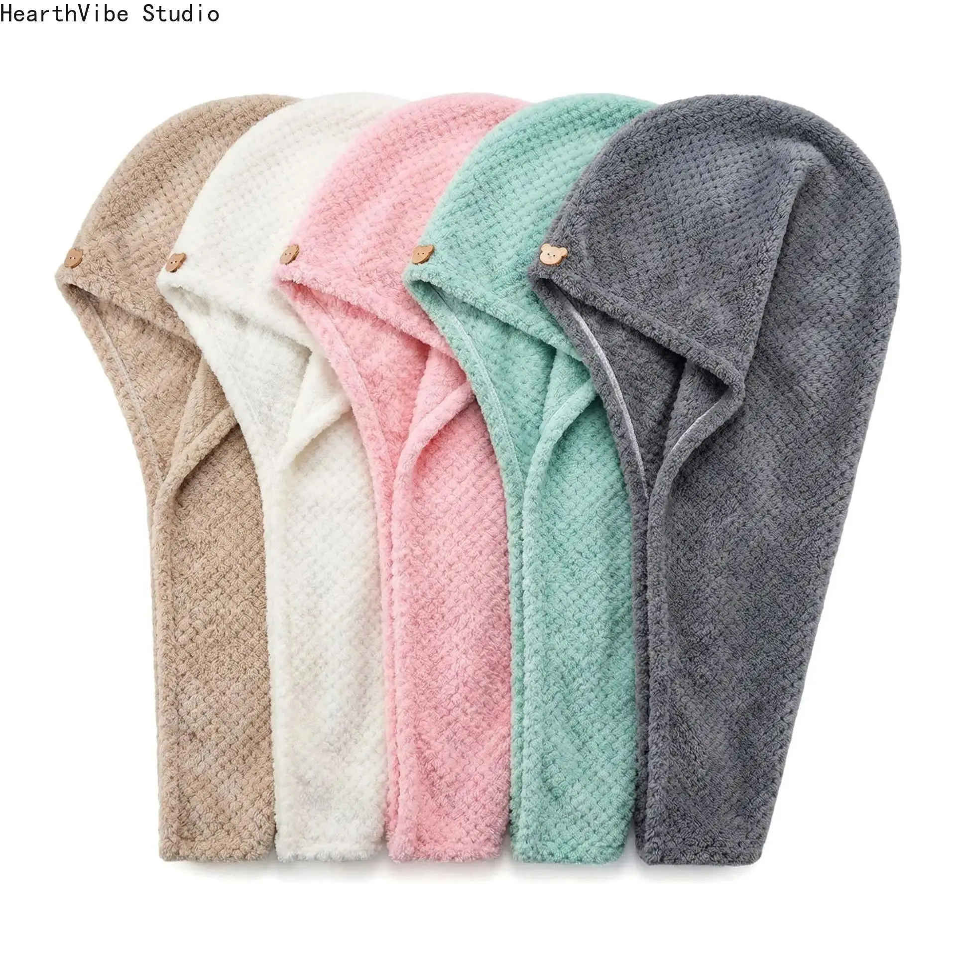 3/5 Pack Hair Drying Towels, Hair Towel with Button, Super Absorbent Microfiber Hair Towel for Curly Hair, Fast Drying Hair Wraps for Women Girls, Microfiber Towel for Hair