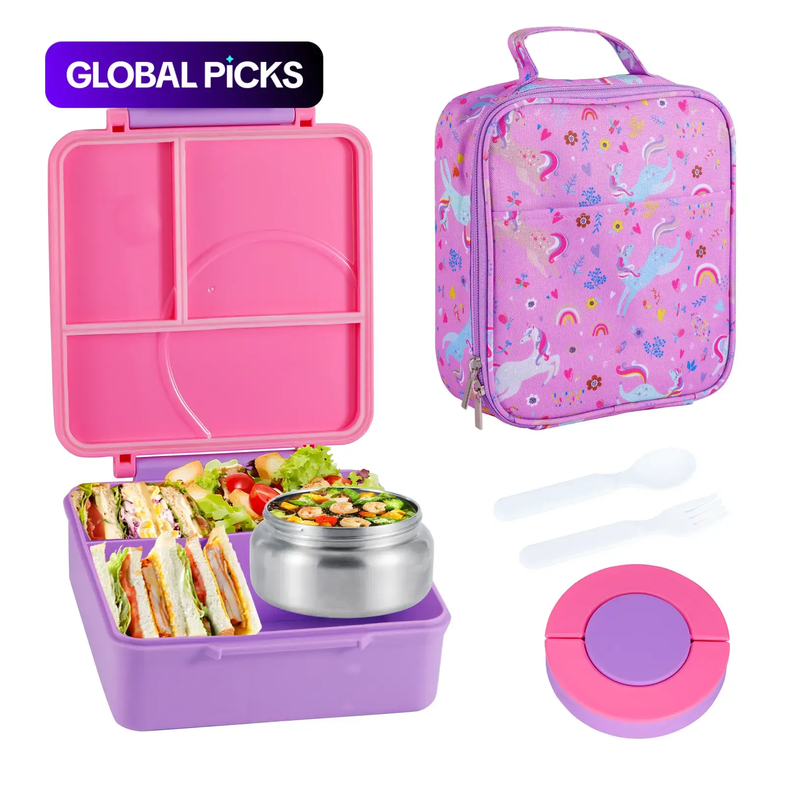 Bento Box Lunch Box Set with Thermos, 3-In-1 Leak-Proof Food Container, 8oz Soup Thermos & Insulated Lunch Bag, Back to School Gift for Kids #GLOBAL PICKS