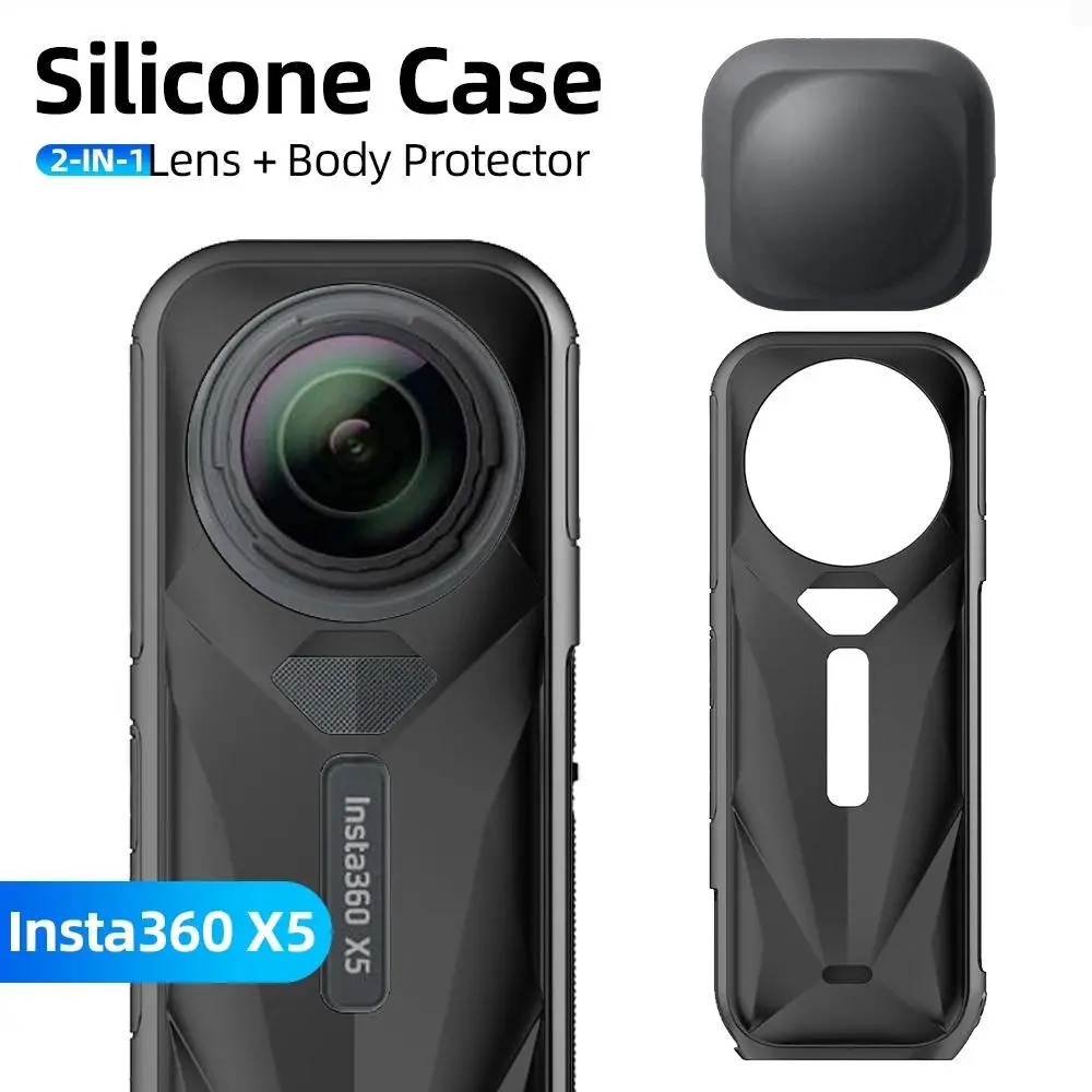 2-IN-1 Lens Cap + Silicone Case for Insta360 X5, Lens Protector Cover & Insta 360 Camera Body Protection Case (Accessories Set)