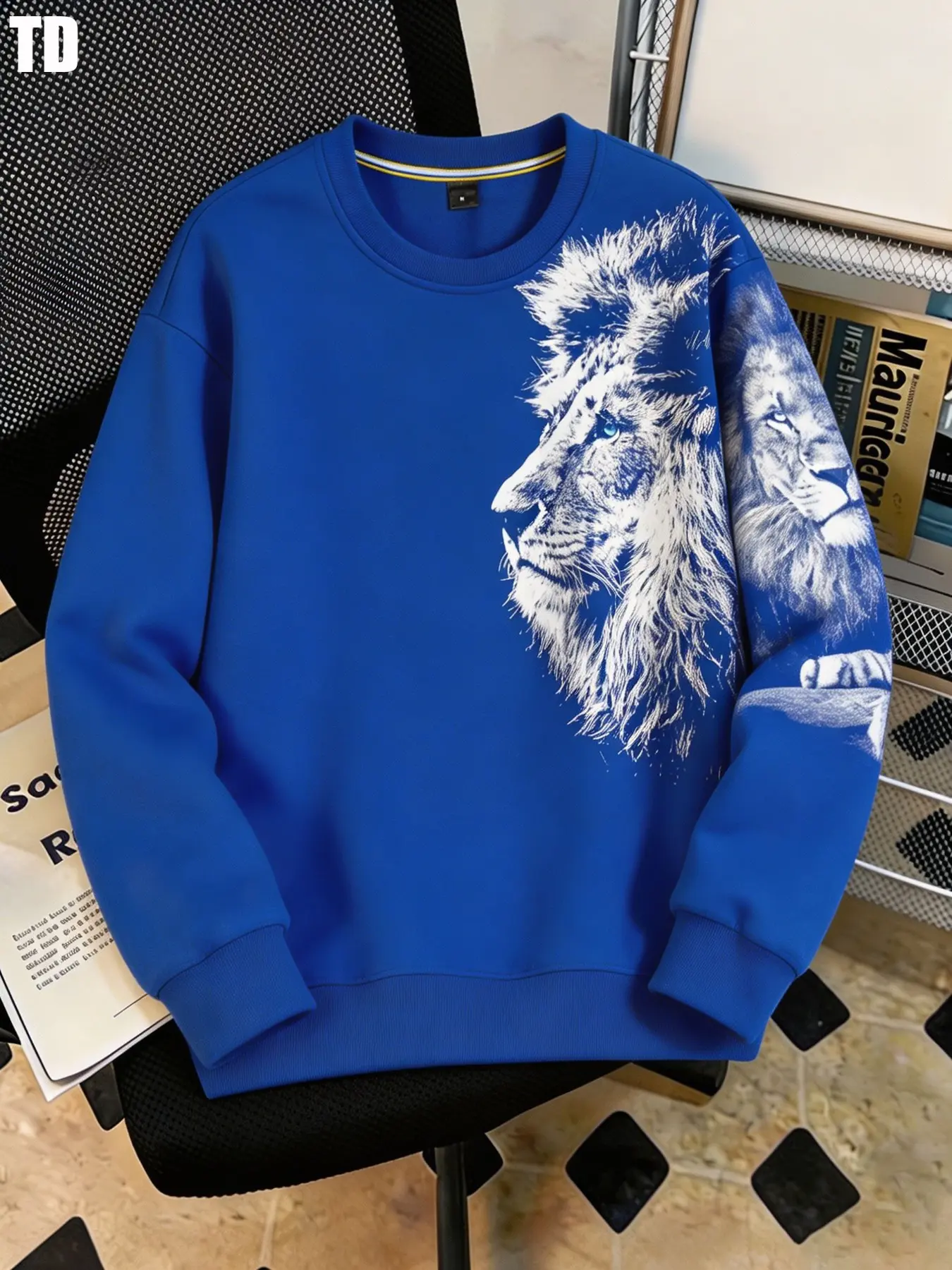 Td Men's Casual Long Sleeve Top, Sweatshirts, Animal Print Street Style, Round Neck, Fitted, All Seasons, Thin Layer, Fall Winter New Arrival