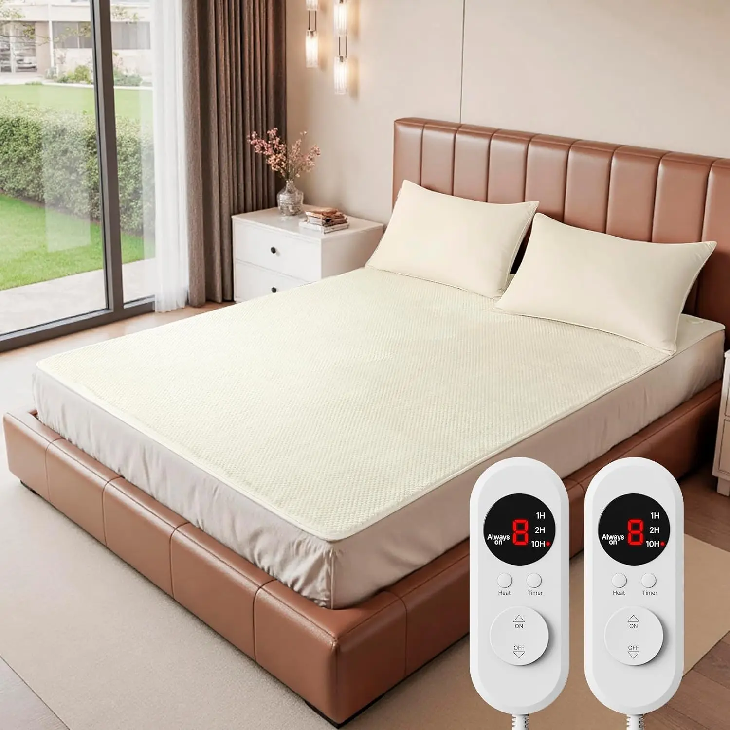 Heated Mattress Pad Queen Size 60x80 Cream - Electric Bed Warmer with Dual Control, Soft Quilted Blanket, 8 Heating Settings, 1/2/10 Hours Auto Shut Off
