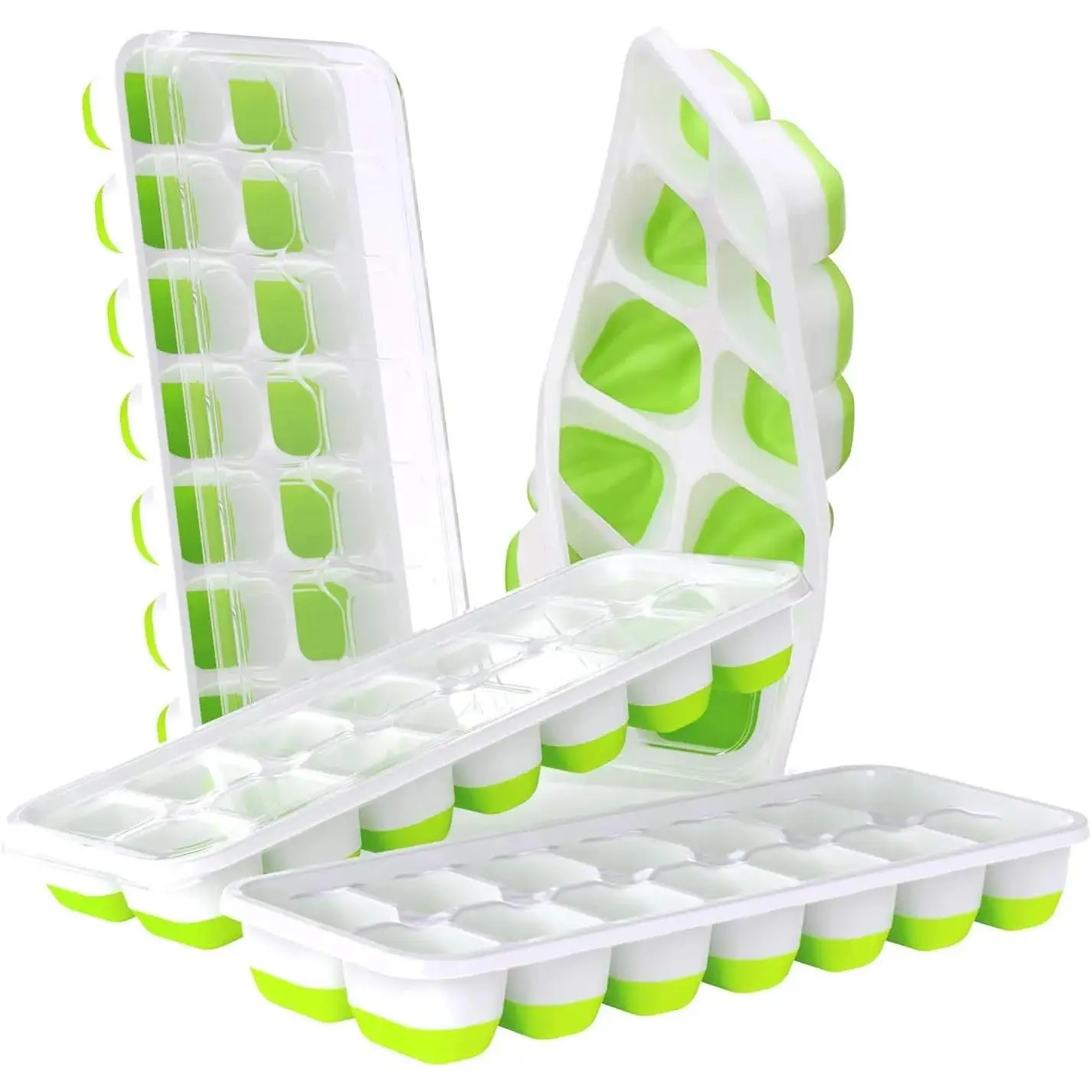 Ice Cube Trays 4 Pack, Easy-Release 56 pcs Ice Cubes Maker with Spill-Resistant Removable Lid, LFGB Certified and BPA Free, Stackable Flexible Silicone, for Baby Food, Cocktail, Coffee Cover Disposable