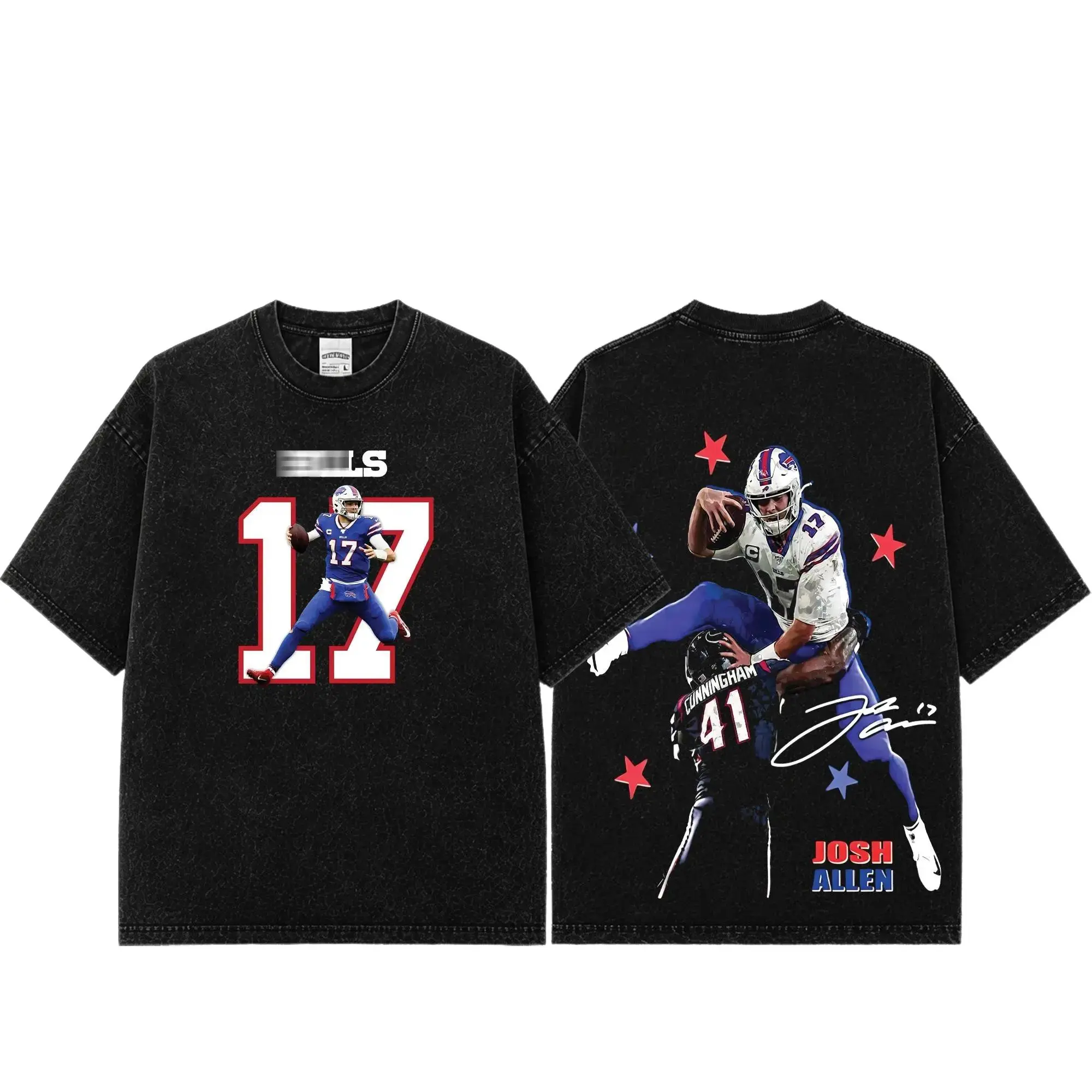 [Sale Up To 50%] Unisex Josh Allen # 17 Premium Acid Washed T-Shirt, Buffalo Football Fan Graphic Tee, Vintage Game Day Heavyweight Cotton Shirt, Unisex Washed Streetwear Gift