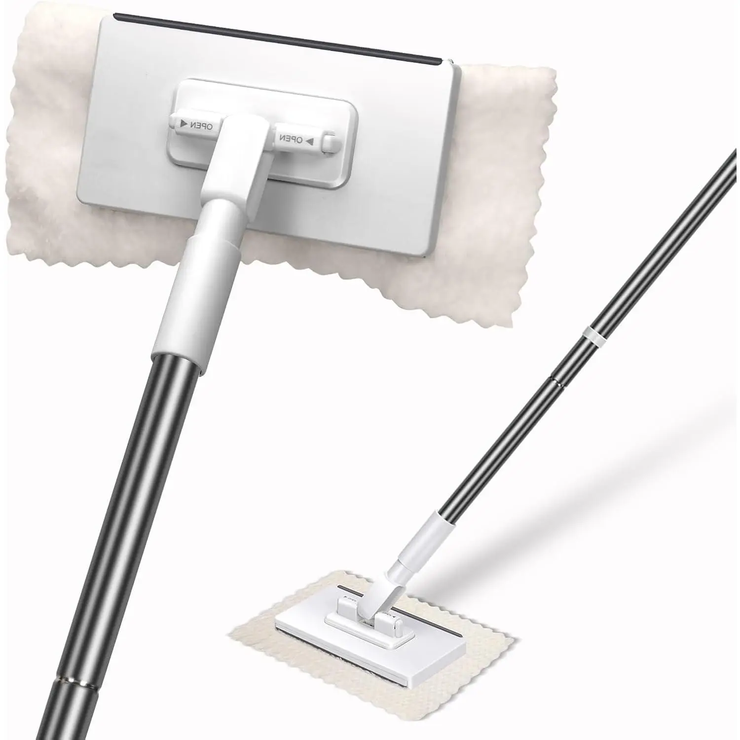 Mini Mop with Squeegee, Bathroom Cleaning Mop with 360° Swivel Head, Hands Free Cloth Changing Dust Mop for Walls, Windows and Corners