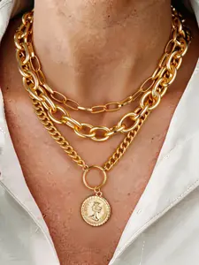 Women's Punk Style Exaggerated Portrait Pendant Necklace Set, Layered Necklaces, Multilayer Necklace, Stainless Steel Chain, Casual Jewelry for Dating, Vacation, Party, Trendy Jewelry, Fashion Jewelry Accessories