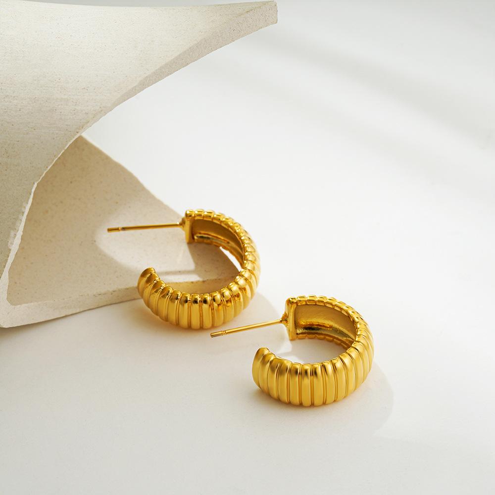 Gold Ridged Arch Hoops - Elegant Gold Color Hoop Earrings with Textured Design for Everyday Wear