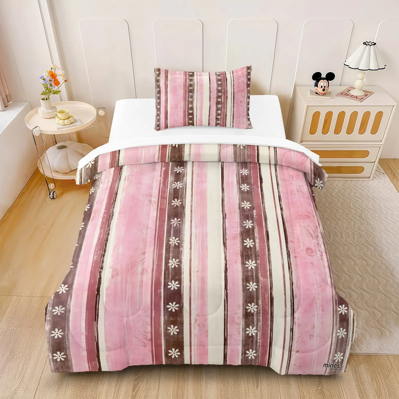 Ins Fresh Striped Quilted Quilt Set, 1 Quilt With 1/2 Pillowcase (Excluding Pillow Core), Suitable For All Seasons Bedding In Bedrooms, Dormitories, And Guest Rooms, Suitable For Teenagers And Adults