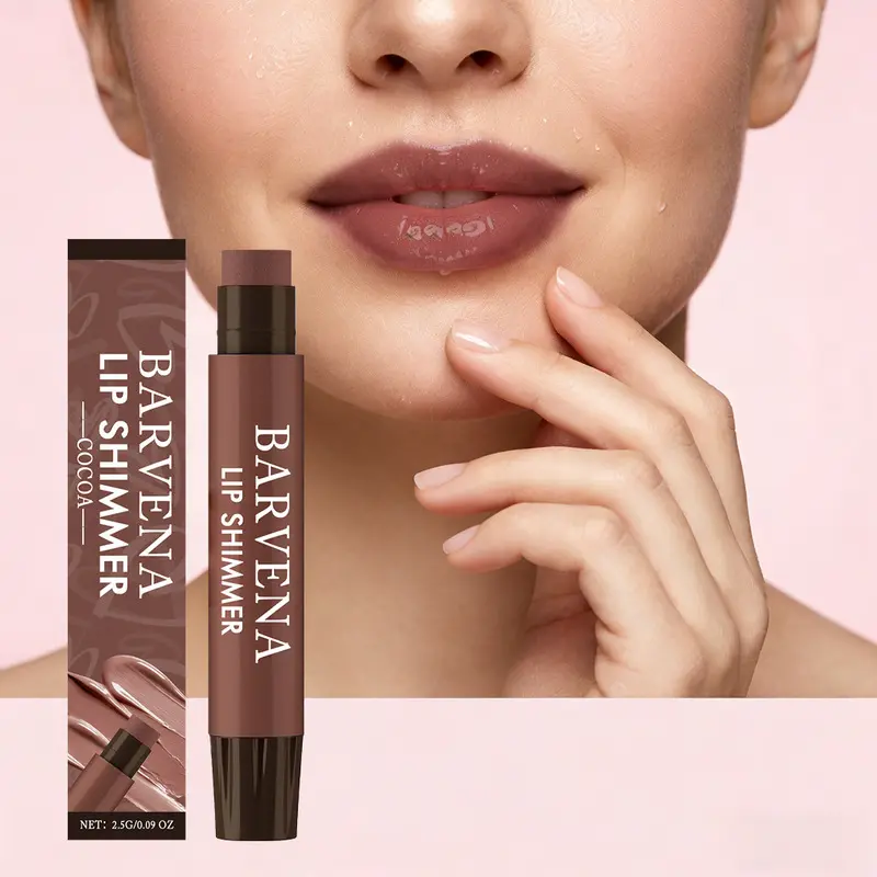 BARVENA Cocoa Shimmer Tinted Lip Stick, Shea & Cocoa Butter Hydrate & Smooth Lip Lines, Mint Cooling Glossy Glass Lips, Buildable Pigment Portable Twist Lip Balm