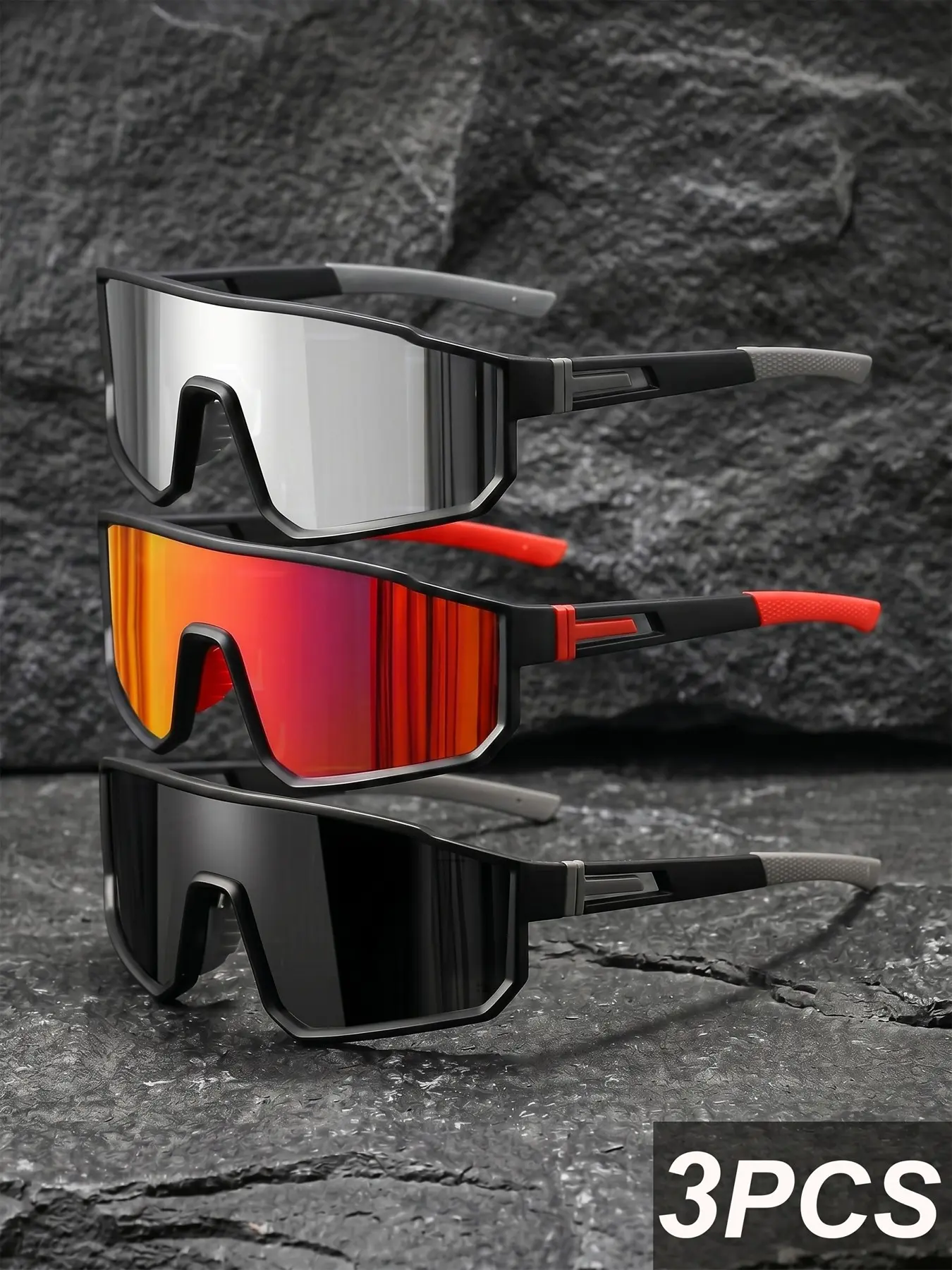 Men's Fashion Square Frame Sunglasses, 3-Piece Value Set, Multiple Colors, Stylish Daily Wear, Cycling, Outdoor Sport, Affordable Eyewear Combo