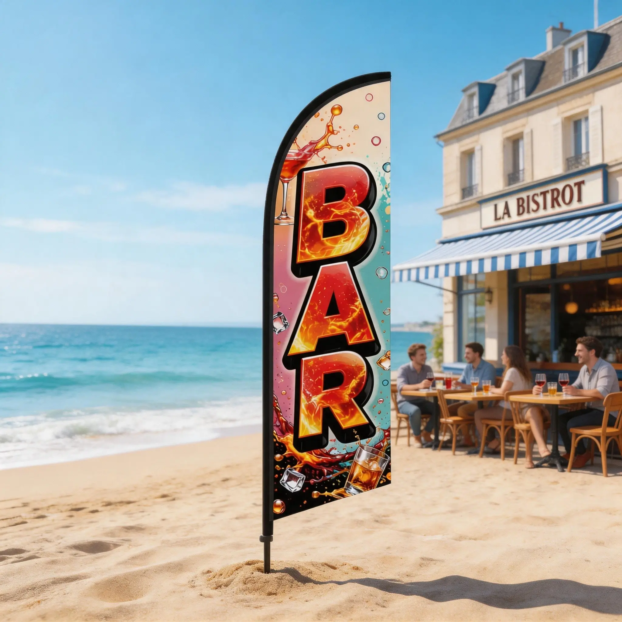 French Bar Feather Flag 8.5 Feet Tall, Polyester Waterproof Sunscreen Flag, Wind-Resistant Durable Single-Sided Print, Outdoor Promotion Tool, Flags for Outside