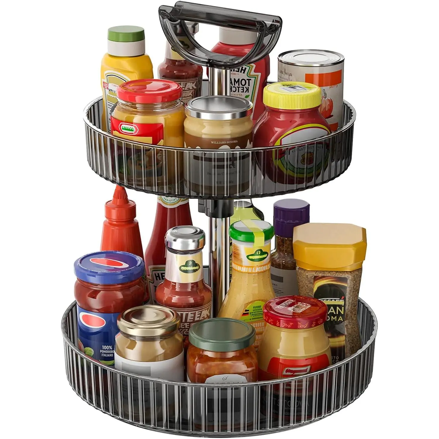 2-Tier Rotating Organizer with Handle – Adjustable Shelf, 360° Lazy Susan Turntable for Kitchen Countertop, Bathroom, Pantry – Multi-Functional Storage for Spices, , Snacks, Fruits