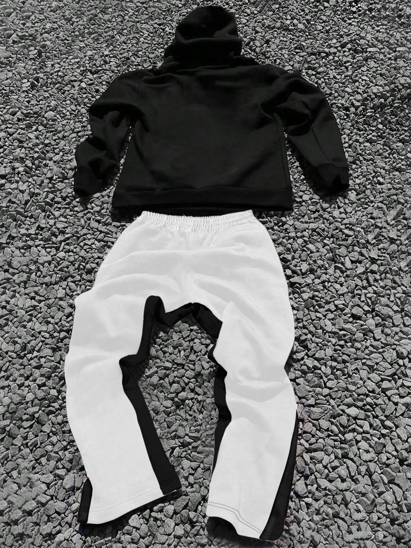 Two-piece Set Men's Fire and  Letter Print Drop Shoulder Hoodie & Elastic Waist Sweatpants, Regular Fit Casual Fashion Cozy Breathable Two Piece Outfits for Daily Workout Running, Men's Clothes for Fall & Winter