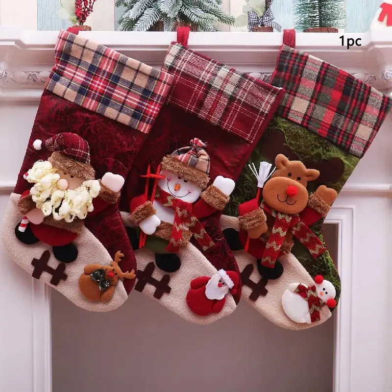 18.5" Large Christmas Stocking Storage Bag, Santa Snowman Reindeer Holiday Decor, Festive Decoration, Xmas Party Home Yard Office Decoration, Holiday Decorations