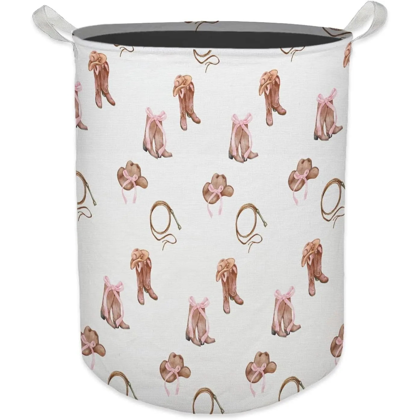 Cowgirl Theme Fabric Western Rodeo Bow Laundry Basket - Waterproof, Collapsible, Portable, Lightweight, Washable, Wrinkle Resistant Storage Bin Organizer, Toybox Alternative for Girls' Bedroom
