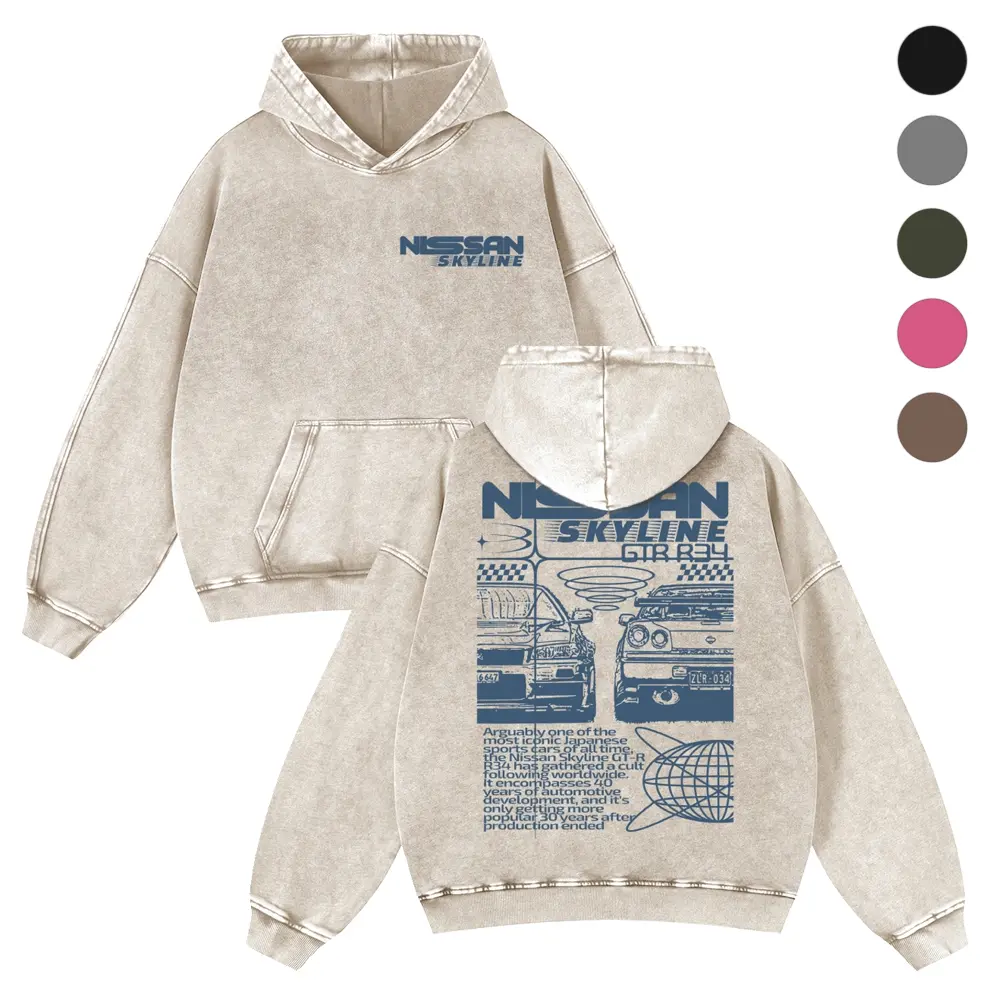 Men's Vintage Graphic Hoodie, Super Soft Heavyweight Washed Cotton, Relaxed Fit JDM Streetwear, Sizes S-5XL, Plus Size,clothes for back to school,first day of school outfits