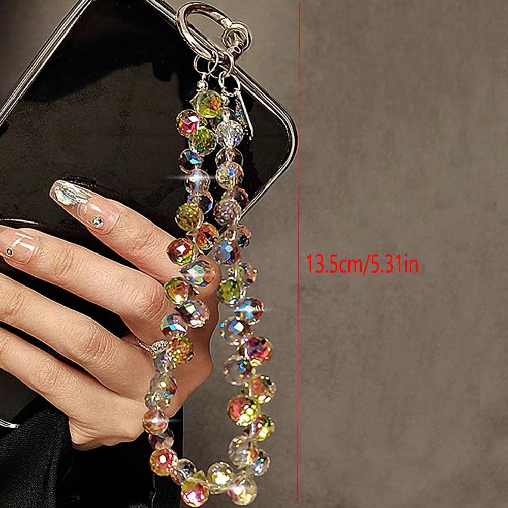 Multi-color Artificial Crystal Acrylic Beaded Phone Chain, Fashionable Aesthetic Phone Decorative Lanyard, Phone Strap & Charm for Women & Girls, Mobile Cellphone Decoration Accessories