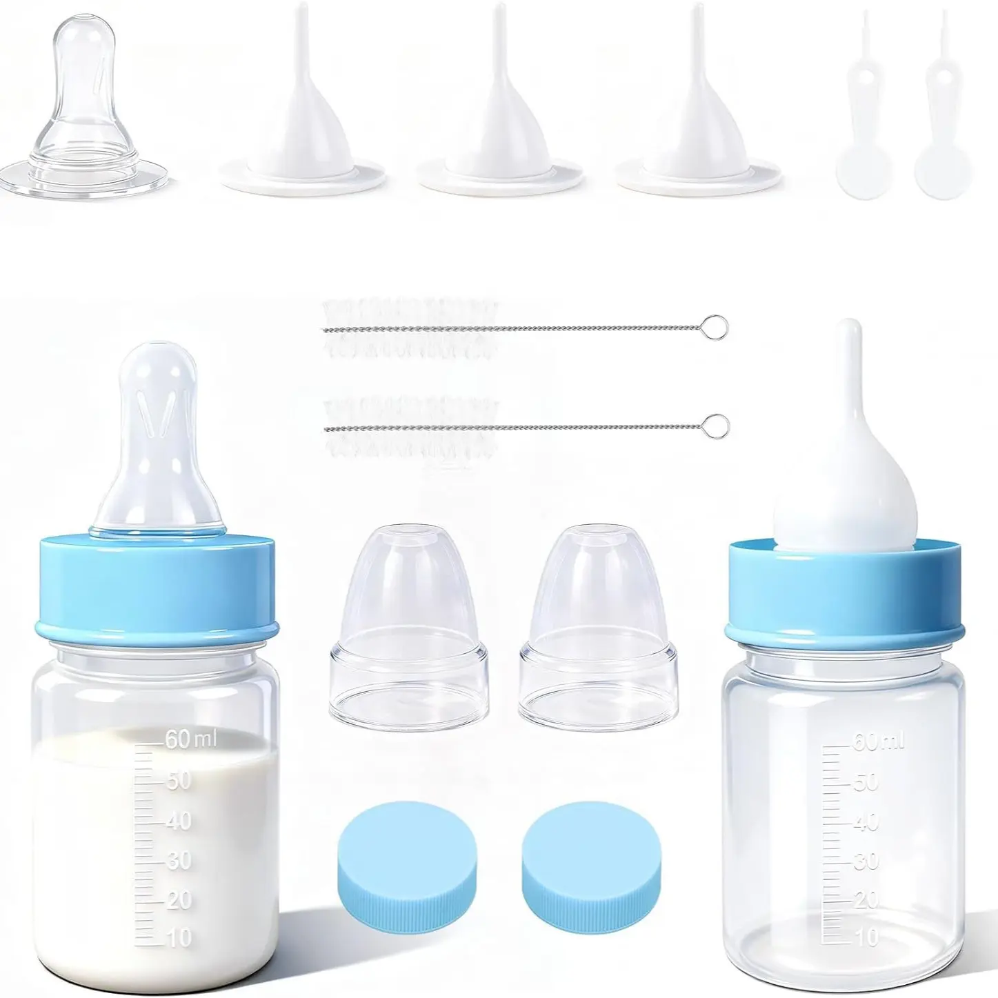 1 Set Pet Nursing Bottle Kit – Adjustable feeding bottle for kittens, puppies, rabbits and hamsters. Includes 2 replaceable nipples and cleaning brush for easy feeding, newborn pet care, fostering and daily nursing essentials.