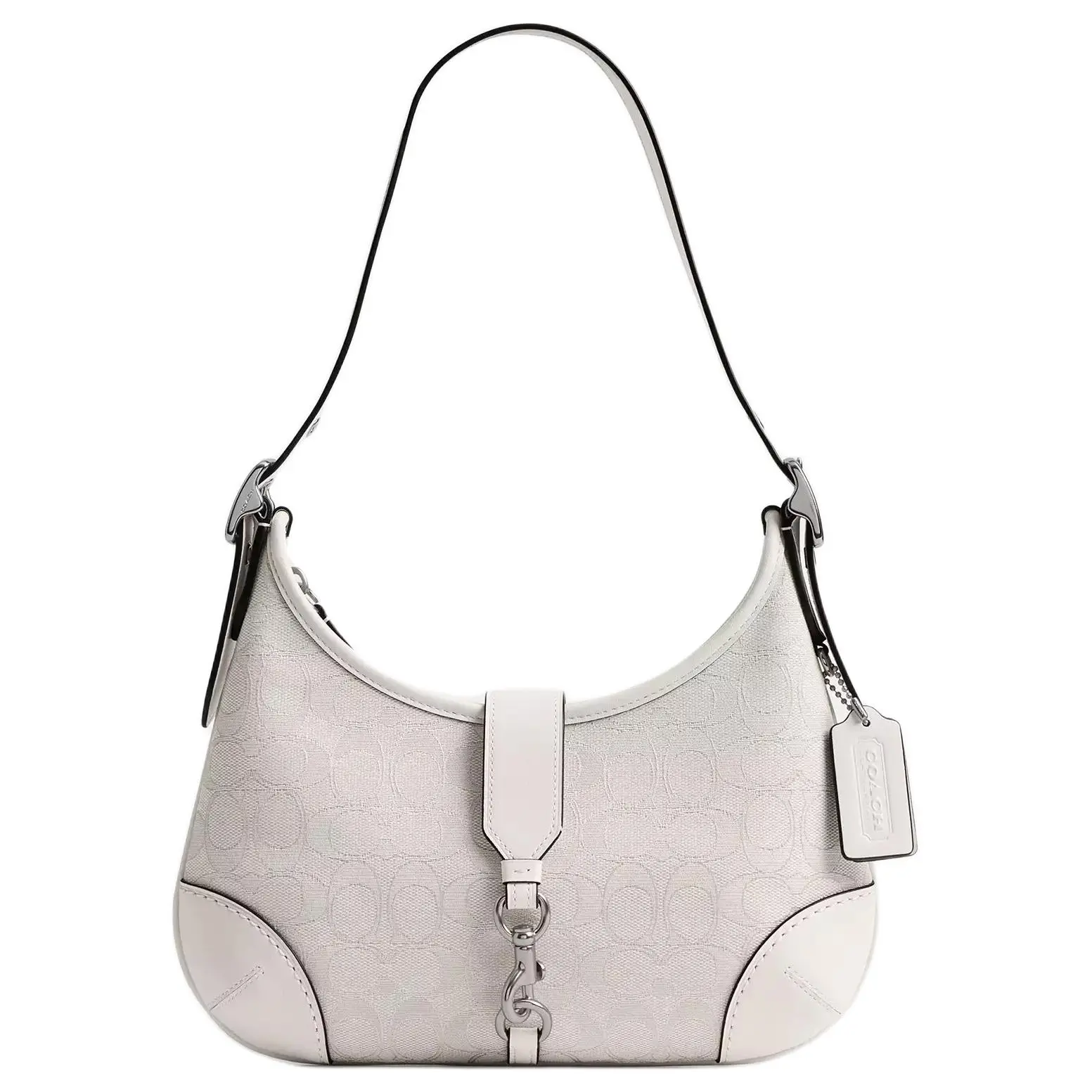 COACH Hamptons 26 Handbag for Women – Medium, Silver Metallic Accents, Recycled Polyester, White