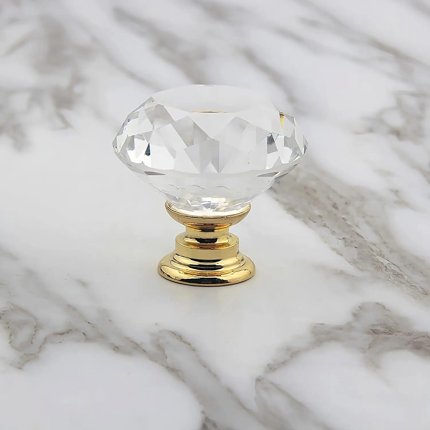 5 Pack 30mm Clear Diamond Crystal Glass Cabinet Knobs with Gold Base - Decorative Pulls Handles for Drawers Dresser Kitchen Cabinets Wardrobe Bathroom Vanity DeskGift